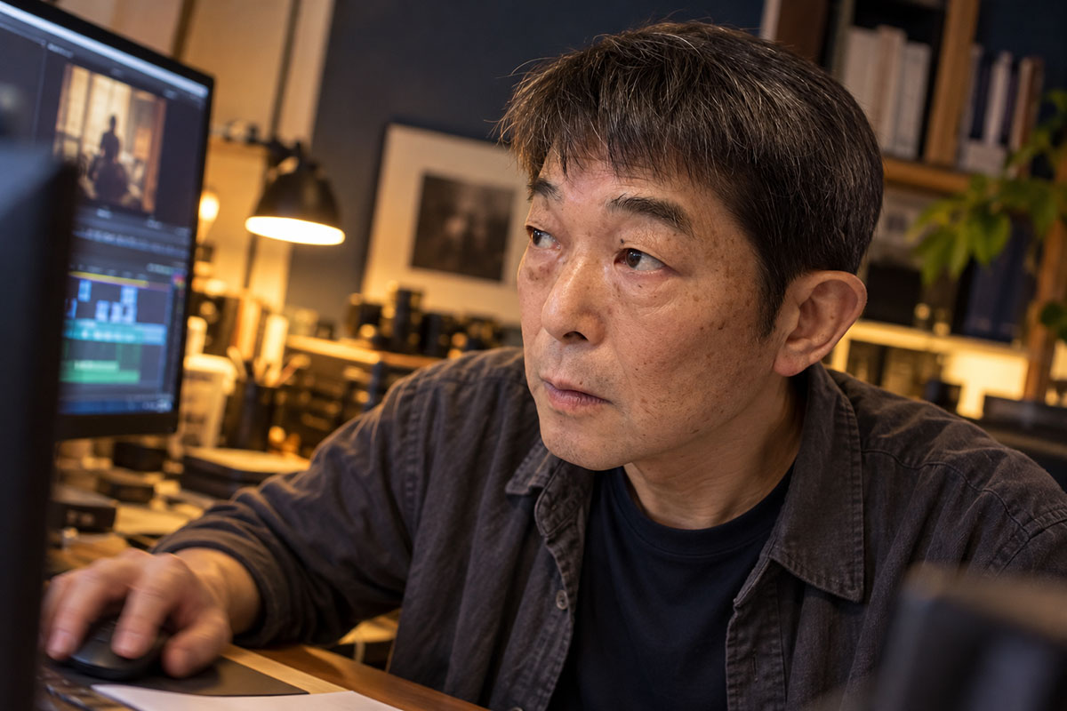 編集画面に向かう石田淳の制作イメージ